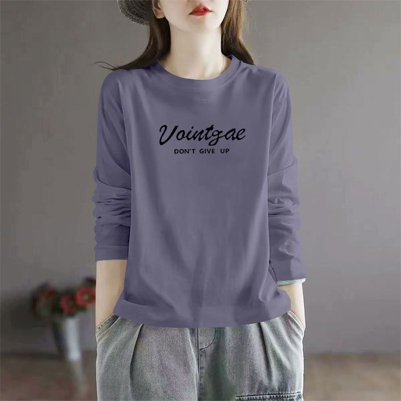 春秋100%纯棉长袖印花T恤女韩版洋气新款百搭宽松显瘦爆款上衣服