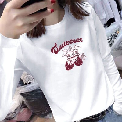 100%纯棉长袖圆领T恤女韩版