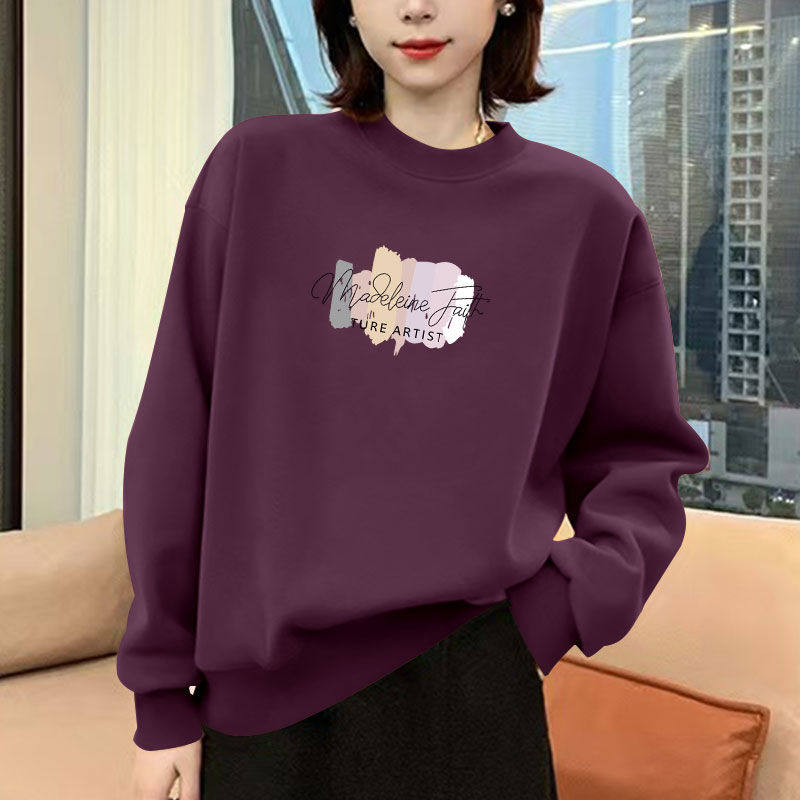 纯棉薄款时尚圆领长袖卫衣女