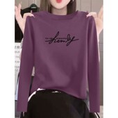 春秋纯棉爆款 洋气宽松遮肉显瘦百搭圆领打底衫 长袖 印花T恤女韩版