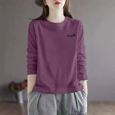 春秋100%纯棉圆领长袖T恤