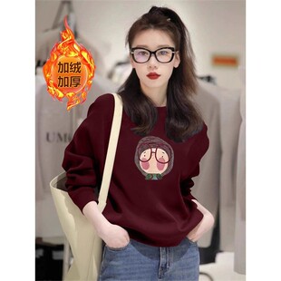 秋冬纯棉加绒加厚短款套头卫衣女时尚新款韩版百搭小个子休闲上衣