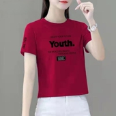 夏天纯棉短袖 休闲上衣 百搭宽松显瘦矮个子高腰短款 t恤女时尚 韩版