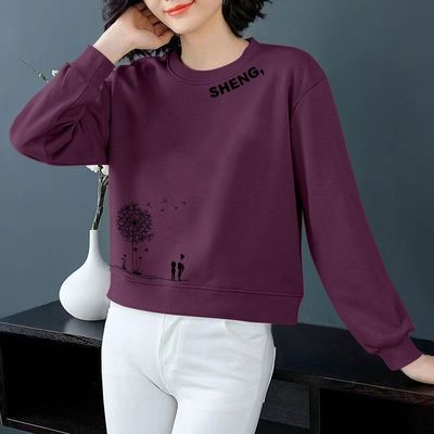 春秋纯棉圆领卫衣女时尚潮流百搭洋气设计感小个子短款高腰上衣服