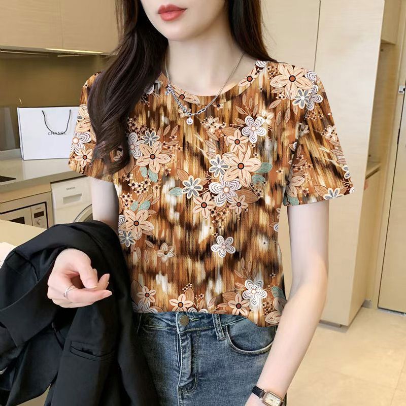 休闲女士短袖T恤女新款冰丝夏季扎染时尚半袖大码韩版潮流上衣服