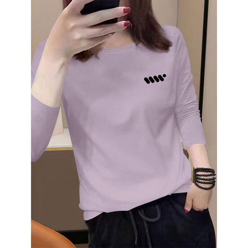 秋冬纯棉长袖印花打底衫T恤女时尚通勤韩版百搭显瘦基础款上衣服