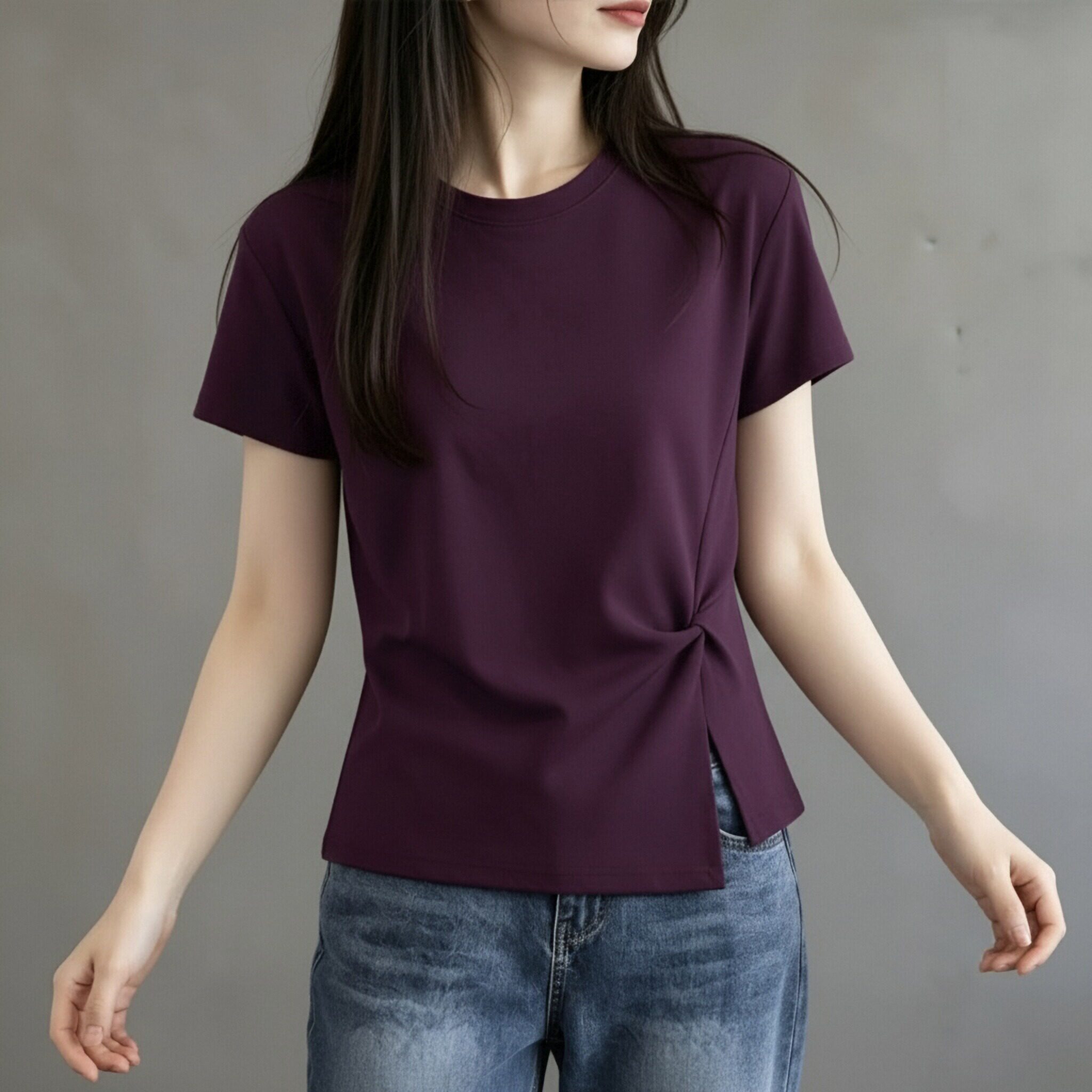 韩系扭结设计感短袖T恤女图片