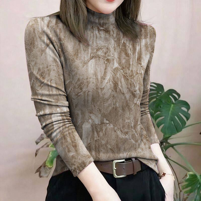 秋冬半高领德绒打底衫印花设计感