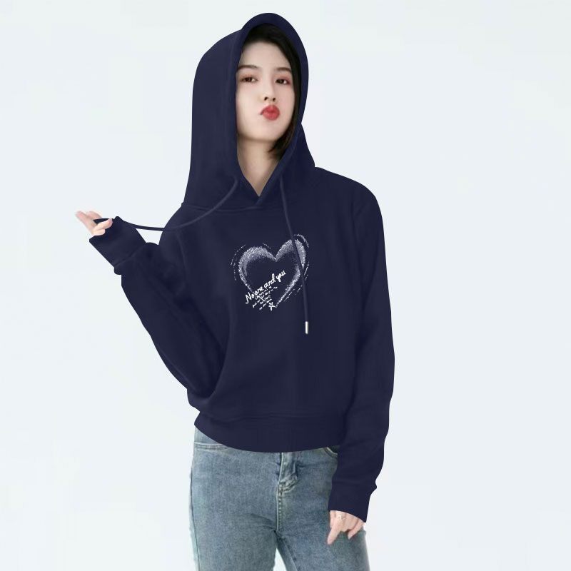 秋冬连帽短款卫衣女加绒加厚时尚潮流百搭宽松显瘦小个子保暖外套