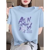 印花T恤夏季 新款 韩版 女士纯棉短袖 洋气宽松遮肚显瘦圆领薄款 上衣