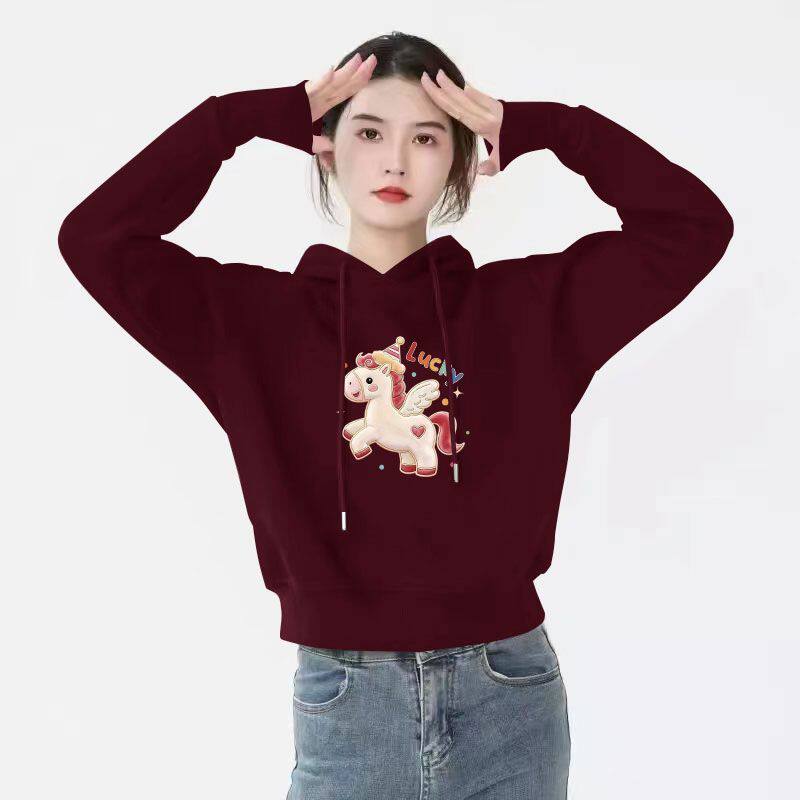 秋冬加绒红色连帽短款纯棉卫衣女新年时尚洋气潮流百搭本命年衣服