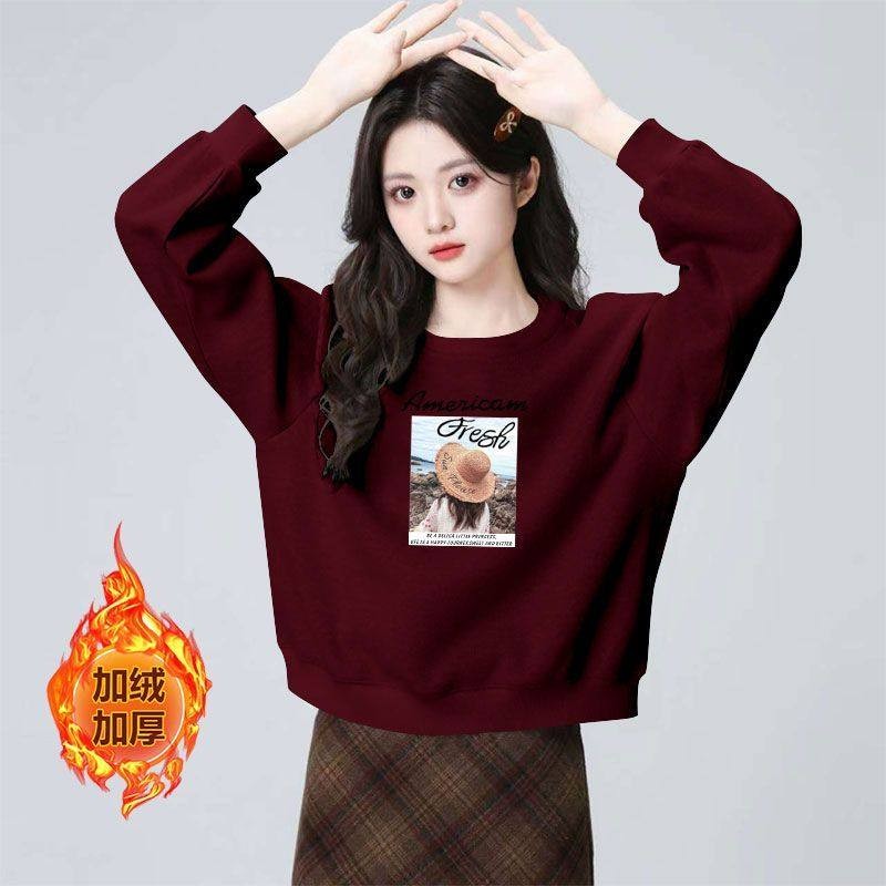 纯棉复合银狐绒短款卫衣女秋冬