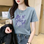 时尚 新款 纯棉t恤衫 爆款 圆领洋气短袖 ins大码 女夏季 印花时尚 上衣服
