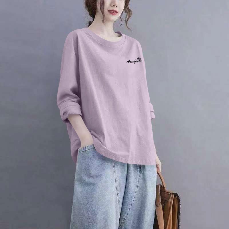 春秋纯棉长袖圆领T恤打底衫