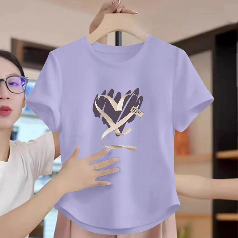 100%纯棉弧形短袖T恤女夏季新款