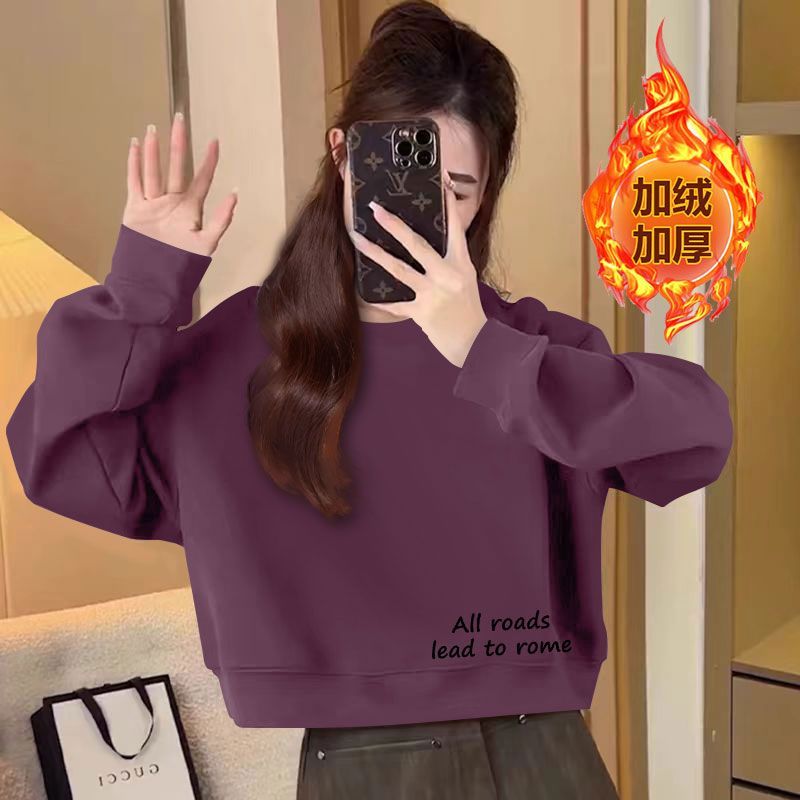 短款休闲纯棉长袖新款卫衣女大码韩版安可拉红加绒加厚秋冬上衣女