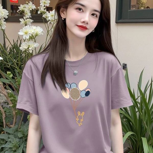 100%纯棉短袖休闲圆领T恤女