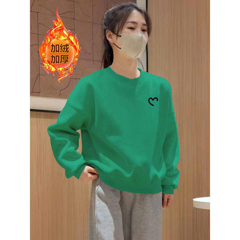 秋冬新款加绒加厚纯棉印花卫衣女时尚韩版减龄洋气显瘦小个子外套