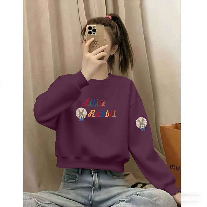纯棉短款印花套头卫衣女
