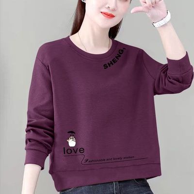 春秋纯棉短款高腰卫衣女时尚宽松显瘦印花洋气减龄小个子圆领上衣