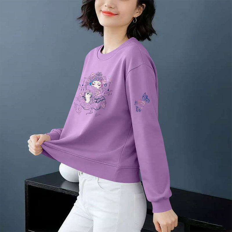 春秋纯棉紫色短款高腰套头卫衣女时尚洋气新款韩版百搭显瘦上衣服