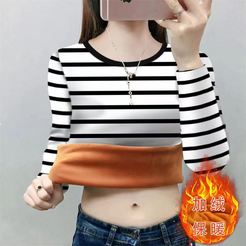 加绒加厚圆领卫衣女新款秋冬气质宽松洋气简约减龄遮肉上衣女ins