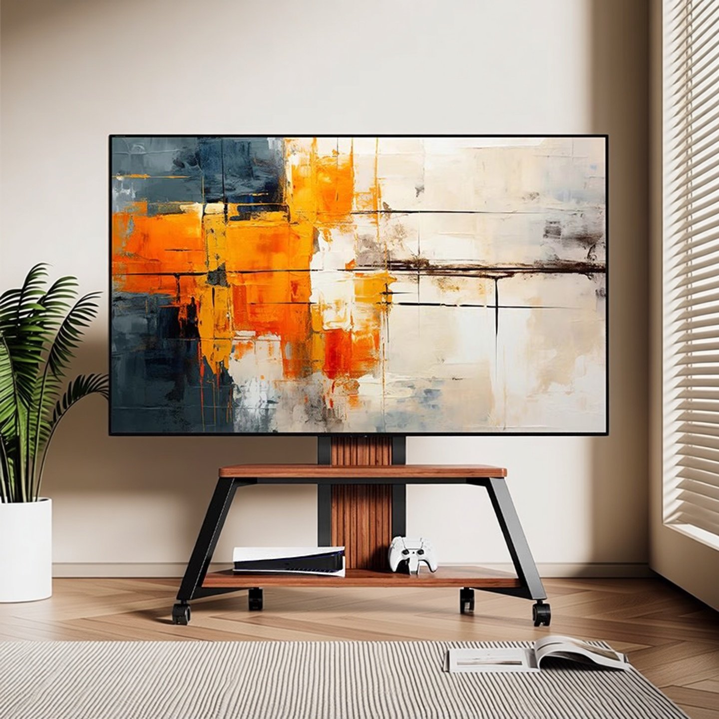 中古风可移动电视支架落地金字塔式电视柜立式推车65/75/85/100寸