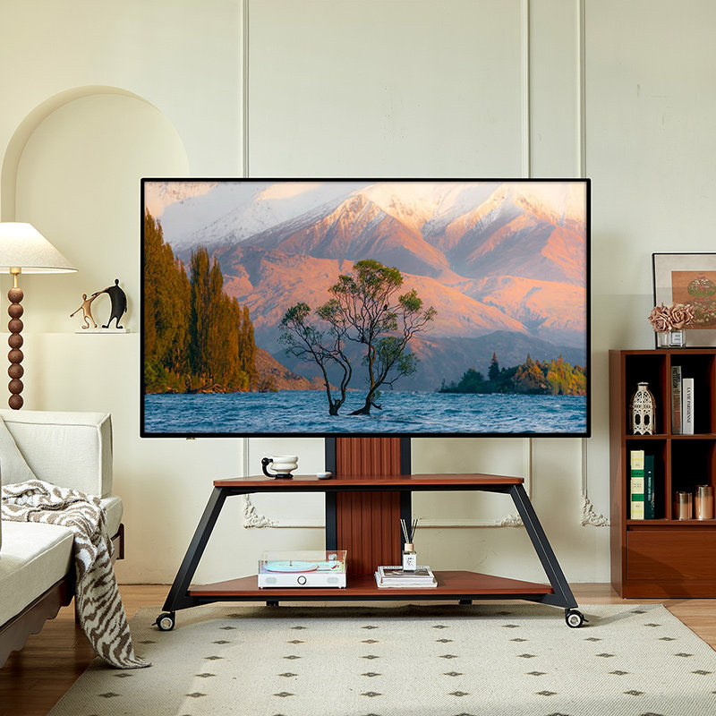 中古风可移动电视支架落地金字塔式电视柜立式推车65/75/85/100寸