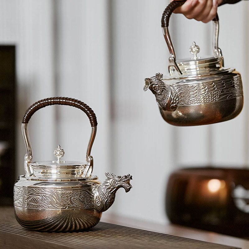承合银器 纯银茶壶大渊银器龙风银壶手工日式茶烧水泡茶壶93583
