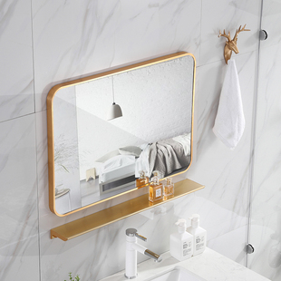 浴室镜子贴墙 自粘免打孔ins拍照化妆台卫生间方镜壁挂墙带置物架