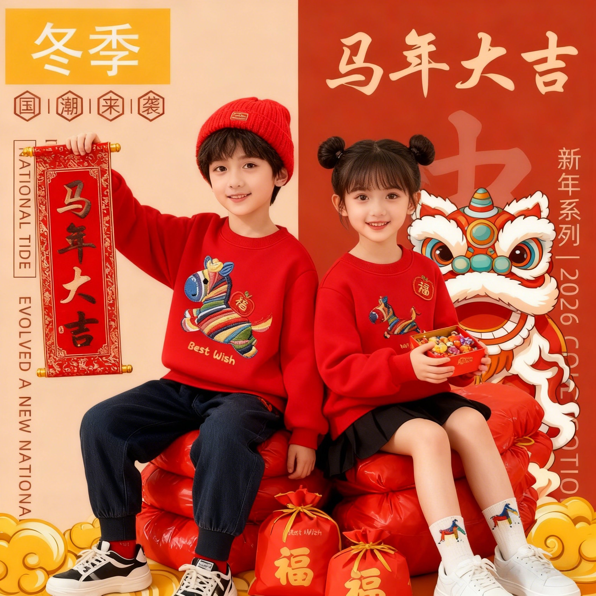 男女童新年拜年服加厚羊羔绒儿童爆款红色卫衣过年上衣本命年喜庆,童装/婴儿装/亲子装,卫衣/绒衫,淘宝优惠券,粉丝福利购,淘宝优惠卷