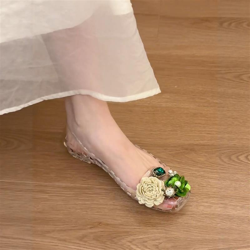 水晶鞋成人女士透明果冻鞋夏季外穿绝美不累脚凉鞋防滑镂空洞厂家