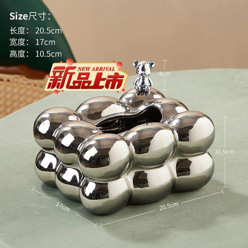 轻奢纸巾盒陶瓷棉花糖新款电镀陶瓷纸巾盒餐桌摆件客厅家居装厂家