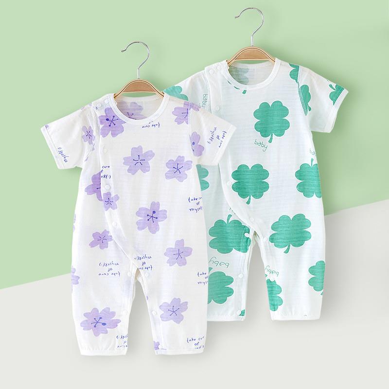 儿连体衣夏季薄款宝宝短袖长裤哈衣A类棉空调服夏厂家