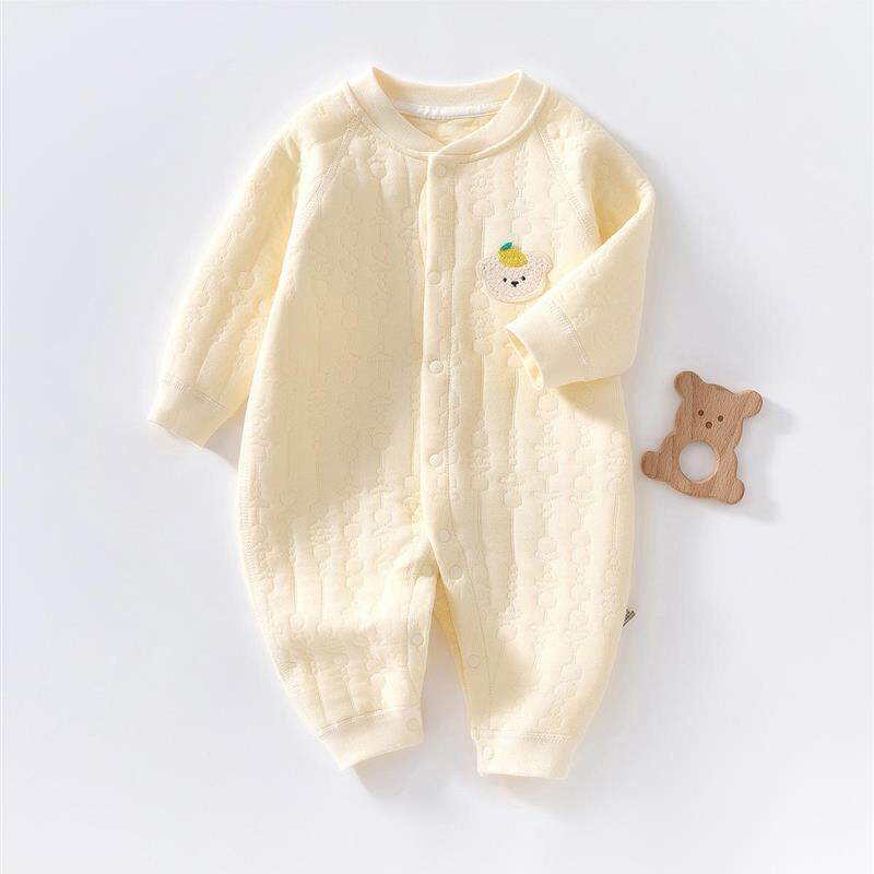 婴儿连体衣保暖秋冬三层夹棉新生儿衣服宝宝外出哈衣爬服加厚厂家