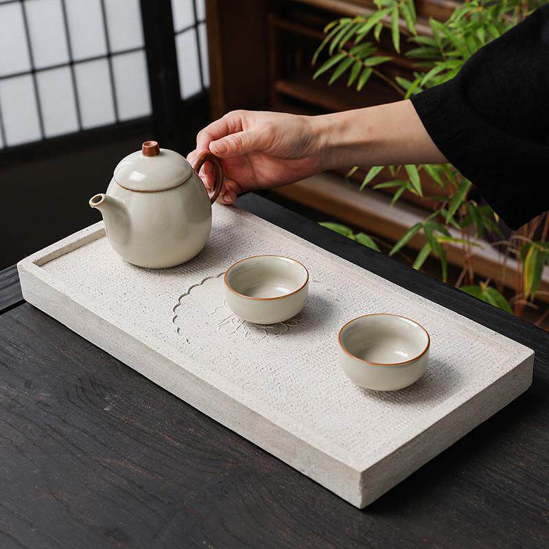 创意吸水茶盘自干简约家用托盘小号干泡台陶瓷石磨茶台厂家