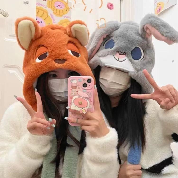 朱迪尼克帽子毛绒加厚一捏耳朵会动可爱秋冬疯狂动物城情侣保暖帽