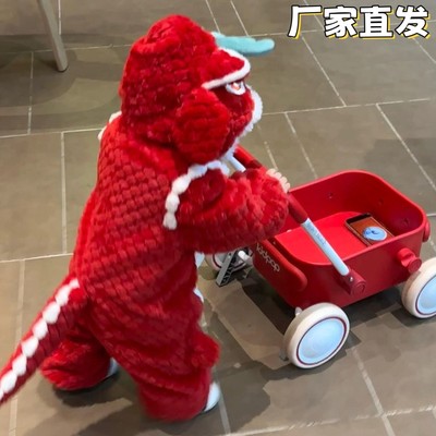 宝宝拜年服红色可爱恐龙连体衣冬季加绒加厚保暖爬服春节新年战袍