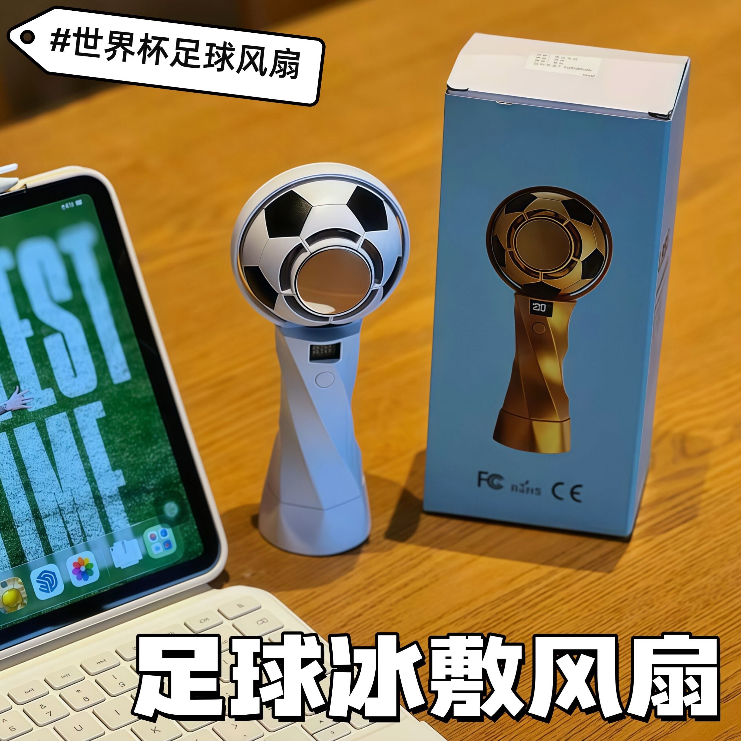 世界杯冰感降温手持静音风扇