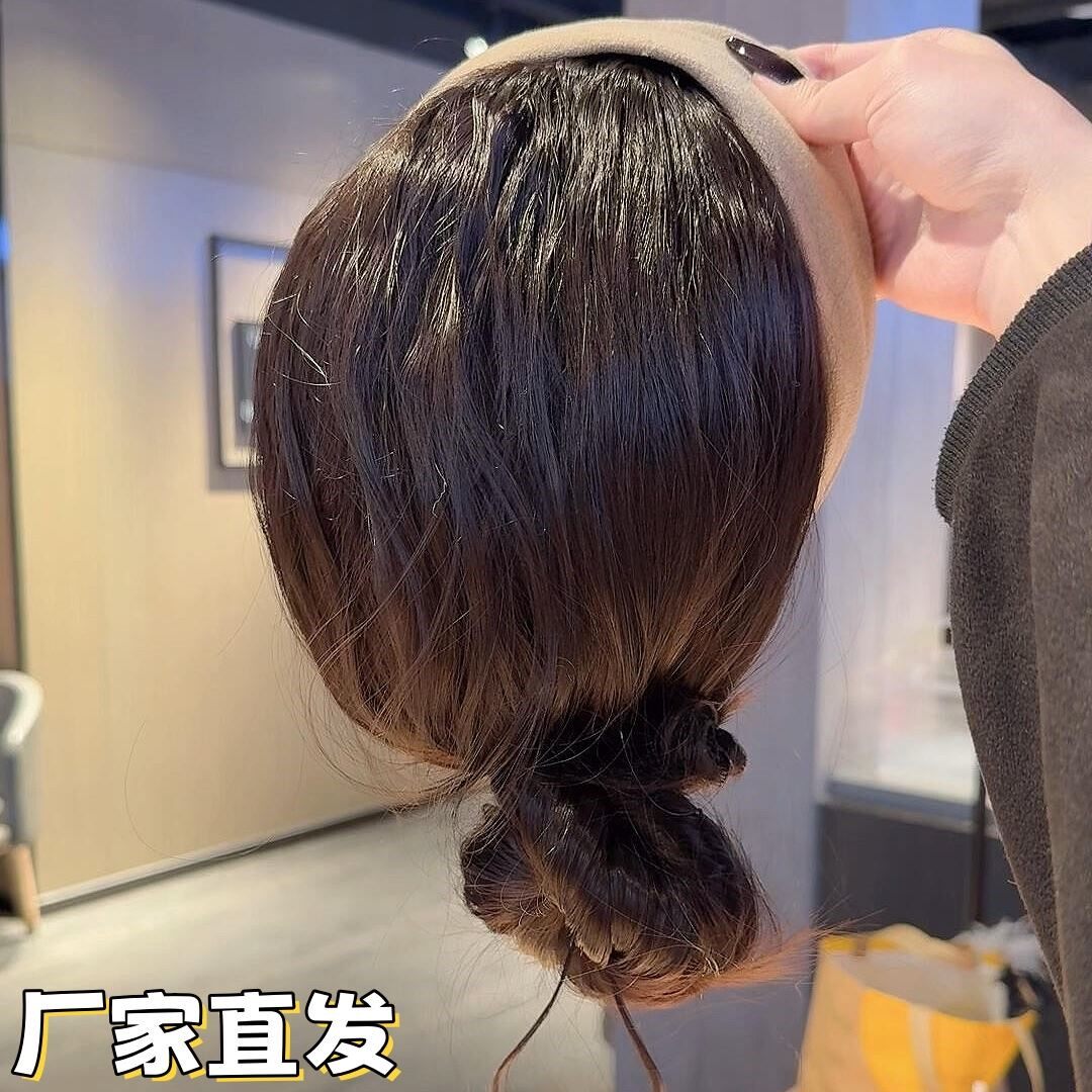 假发发箍一体丸子头真发头套图片