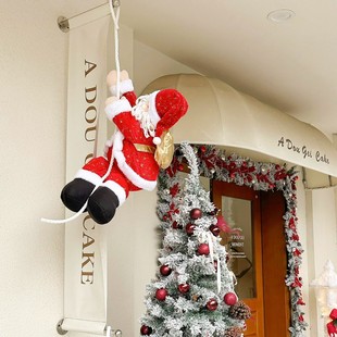 圣诞老人爬绳玩偶圣诞节装饰玩偶店铺窗户场景布置氛围感创意挂饰