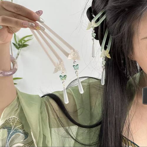 清新蝴蝶U钗树脂发钗发簪子仙气清新清冷日常百搭新中式汉服头饰