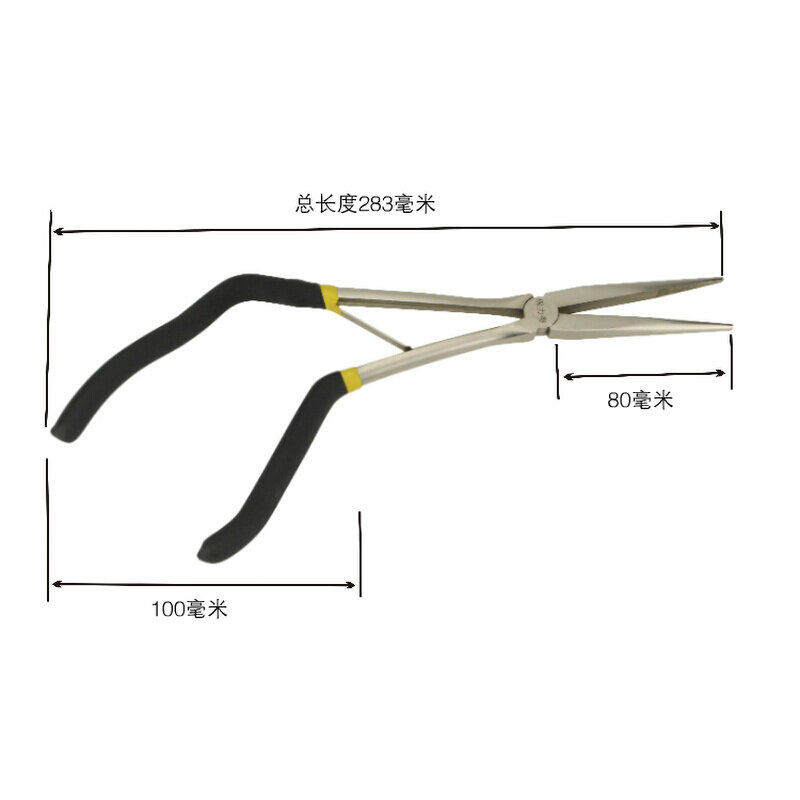 保力得新款11寸加长型弯柄尖口夹持弯头钳尖咀长嘴钳火花塞钳子