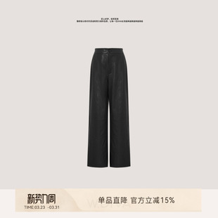 休闲裤 植鞣绵羊皮半松紧直筒阔腿皮裤 54K143383 极简线条
