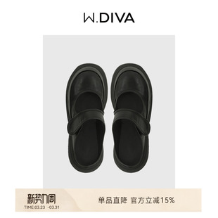 【素绤】春季牛皮黑色百搭厚底魔术贴乐福拖鞋女50X231576