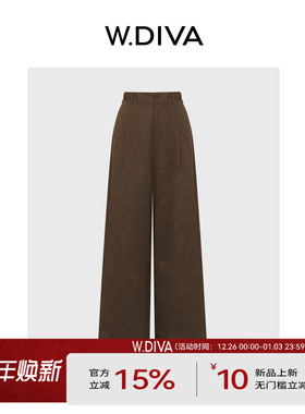 魏老板【摩卡】100雨露麻松紧腰百搭老钱风直筒休闲裤女52K152111