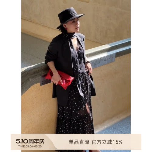 波点花色大摆裙子A字版型半身裙