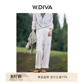 慵懒风女直筒裤 棉麻抽绳松紧腰微弹九分牛仔裤 自由搭 W.Diva