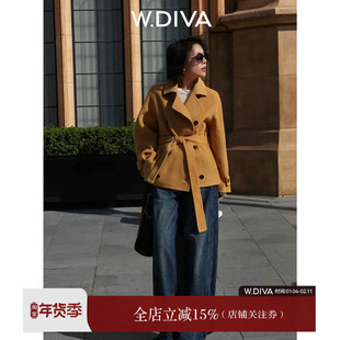 【风度织就】双排扣羊驼羊毛大衣外套配本布腰带DWZWWD0074