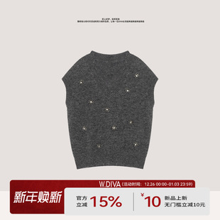 绵羊毛马海毛钉珠马甲慵懒风毛衣53C182444 秋季 钉花马甲